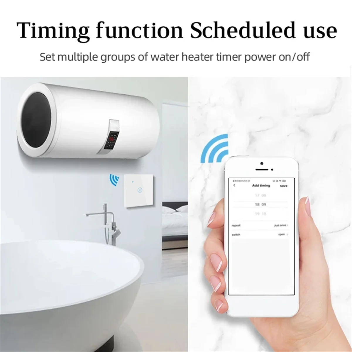 

2025 + 40A Smart WiFi Сенсорный переключатель водонагревателя Tuya Smart Life APP Таймер Голосовое управление Стеклянная панель Настенный выключатель питания Черный