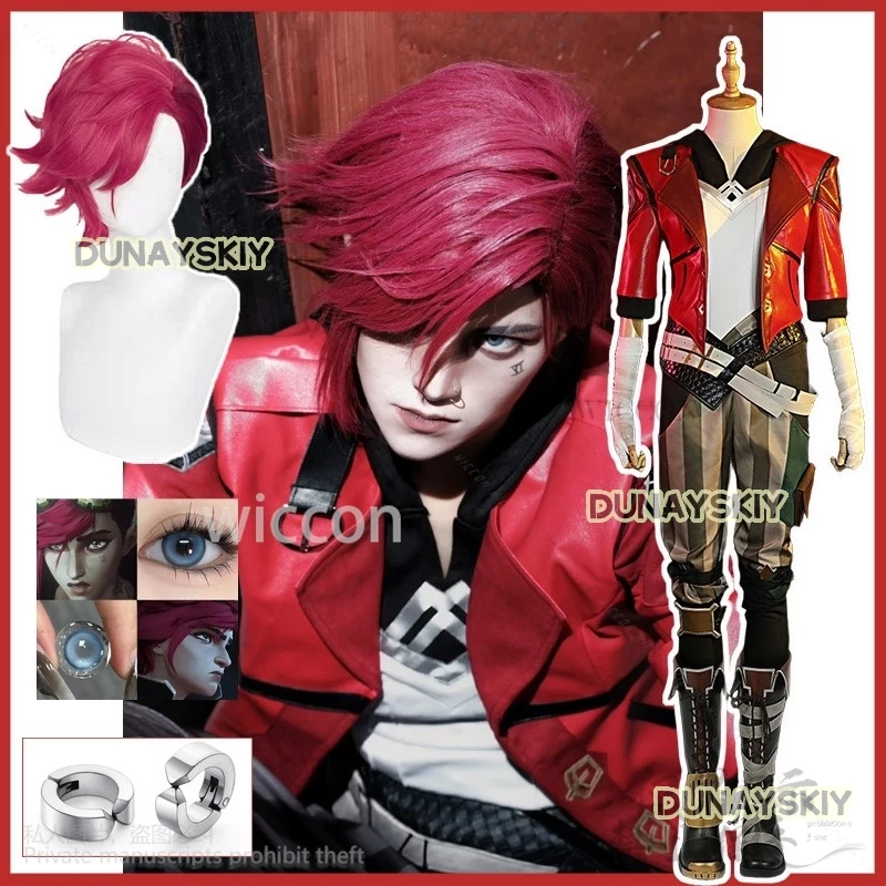 

Anime Game LOL Arcane Cosplay Vi Violet Costume Coat Pants Wig Shoes Suit For Girls Woman Halloween Christmas Party Customized
