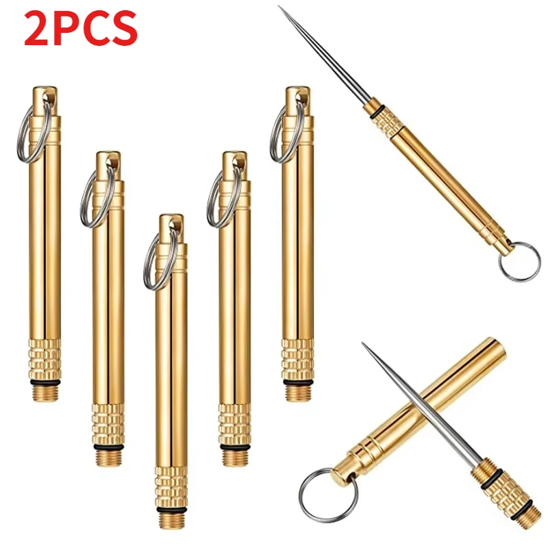 2PCS Portable Titanium Toothpicks Pocket Toothpicks Keychain Brass with Metal Toothpick Holder for Picnic Camping Accessories