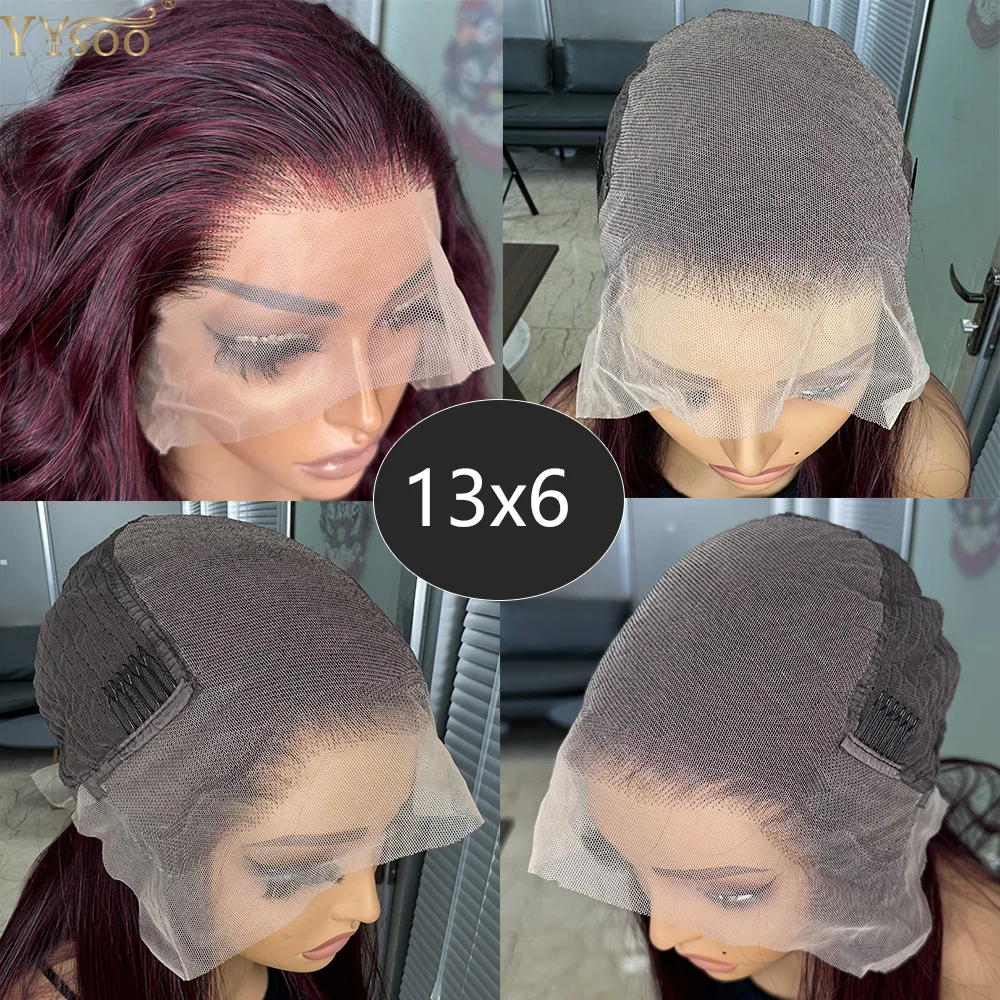 YYWigs 1B/39 Dark Roots Ombre 13x6 Lace Front Long Water Wave Heat Resistant Futura Fiber Synthetic Frontal Wigs for Black Women