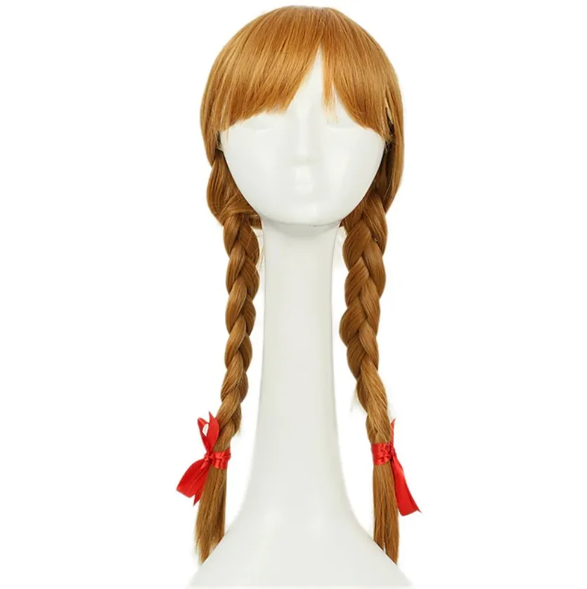 Annabelle Wig Conjuring Cosplay Long Light Brown Double Tails Hair Accessories Halloween Wigs