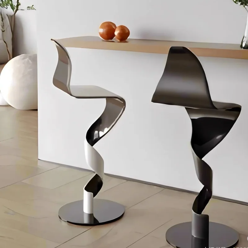 

Tall Bar Stool Chair Bar Art Twist Stainless Steel Back Spiral Modern Dining