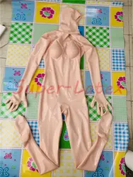 Skin latex catsuit open face fixed C Cup silicone breast handmade gloves kig  Customized