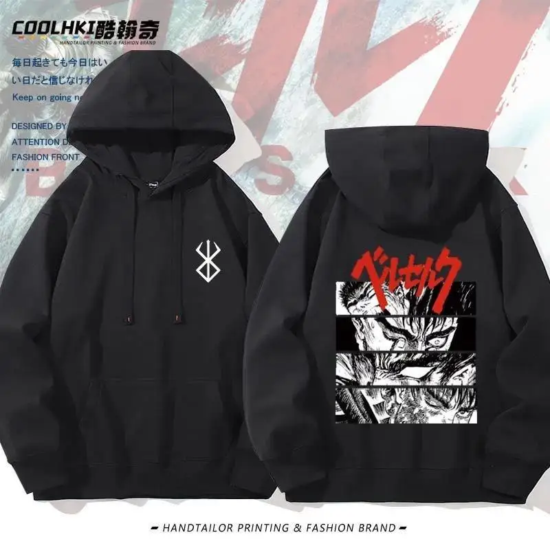 Sword Wind Legend Clothes Branded Warrior Berserk Anime Black Crew Neck Sweater Japanese Fleece Autumn and Winter Hoodie