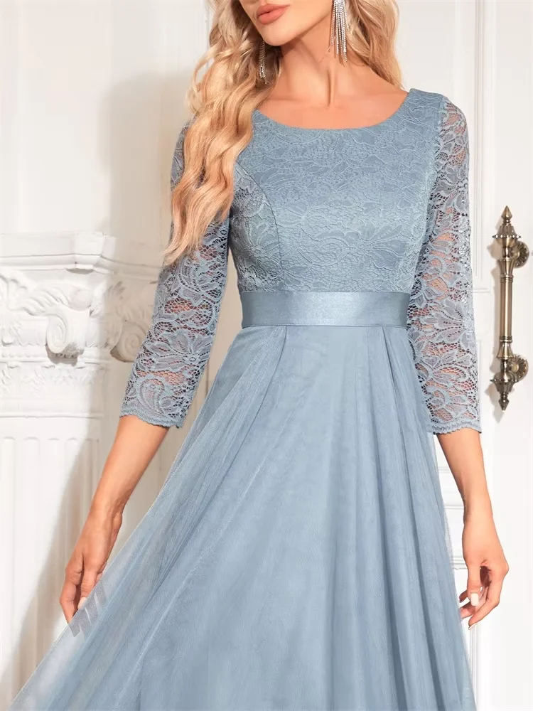 Luxuriöses blaues Brautjungfernkleid für Damen, 2025, elegantes Abendkleid mit kurzen Ärmeln, modisches Chiffon-Party-Cocktail-Brautjungfernkleid
