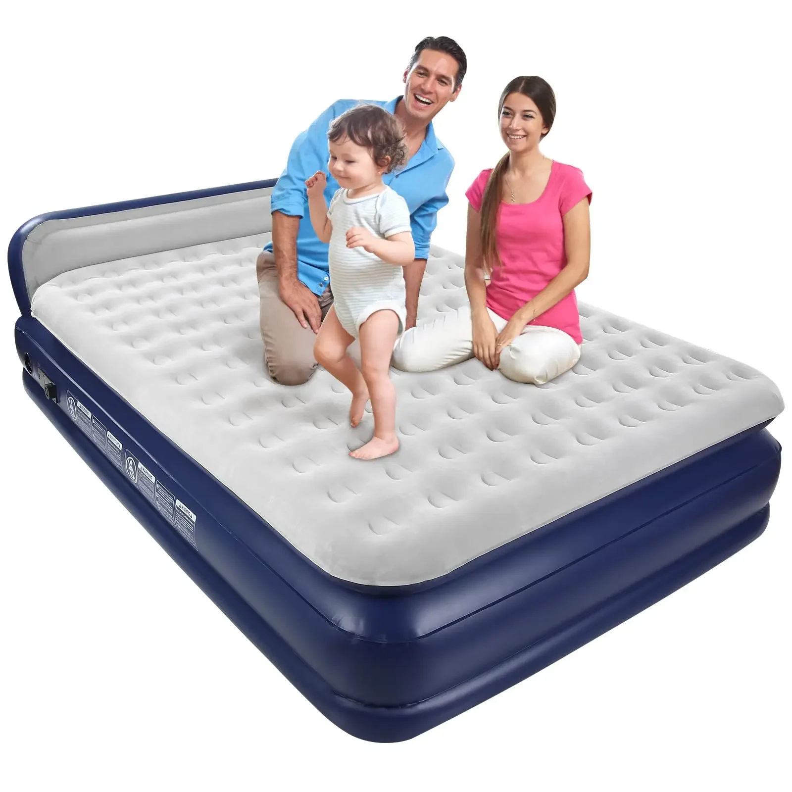 QDH Queen Air Mattress with Headboard – Built-in Pump, Comfort Car Bed for Home, Travel & Camping - Durable Bed