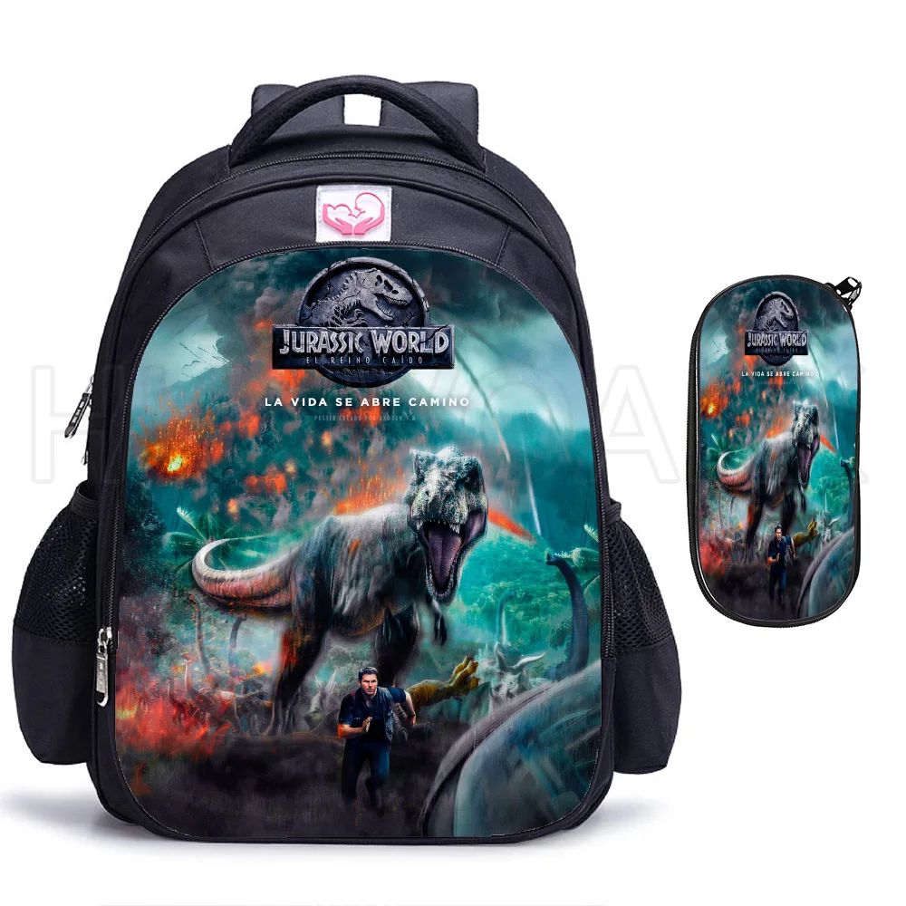 2pcs Jurassic Park School Bags For Boys Girls 16inch Primary Grade 1-6 Children Backpack Cartoon Dinosaur Animal Mochila Escolar