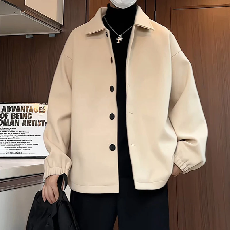 

Карамельное шерстяное мужское пальто в британском стиле CleanFit с воротником, теплое, модное, повседневное, для детей