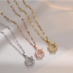 Exquisite Shining Zircon Hexagram Star of David Necklace Pendant for Women Jewish Lucky Necklace Girls Gift