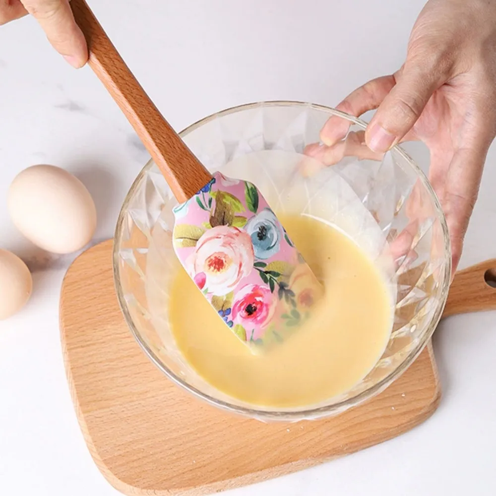 

Набор силиконовых скребков, круглая деревянная ручка, силиконовый шпатель для крема для торта, скребок для смешивания, бытовой инструмент для выпечки