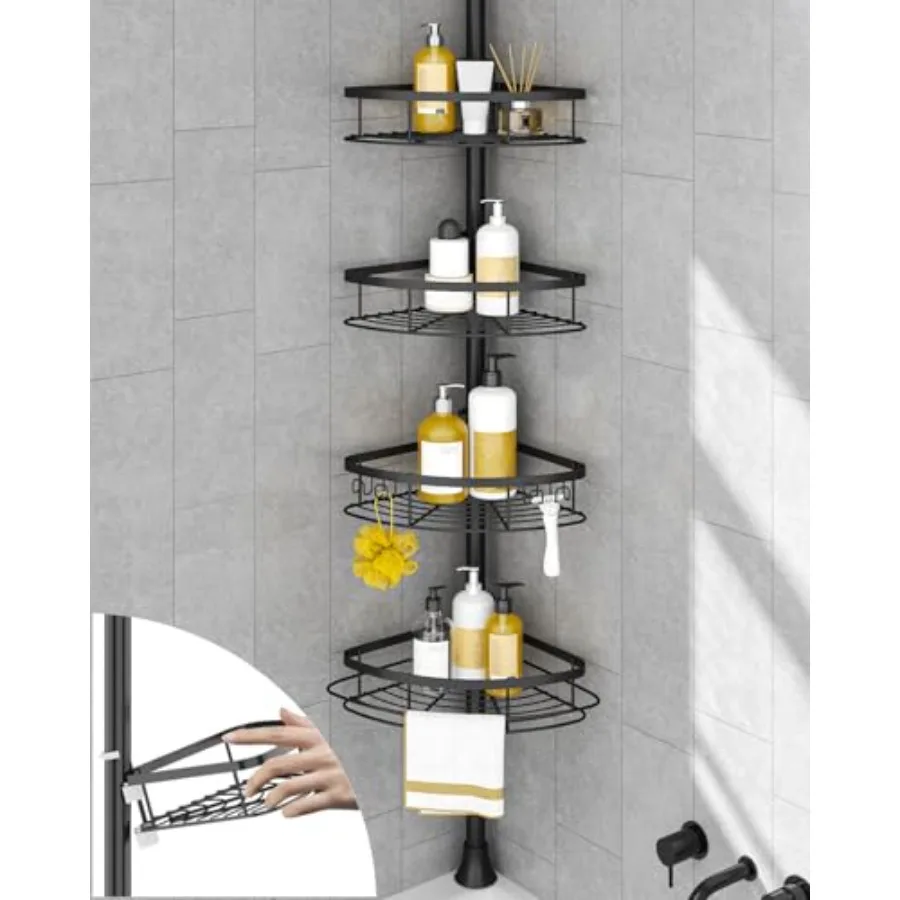 

Corner Shower Caddy Tension Pole Rustproof Bathroom Shower Organizer Corner with 4-Tier Adjustable Bathroom Shelf Solid Rack Id