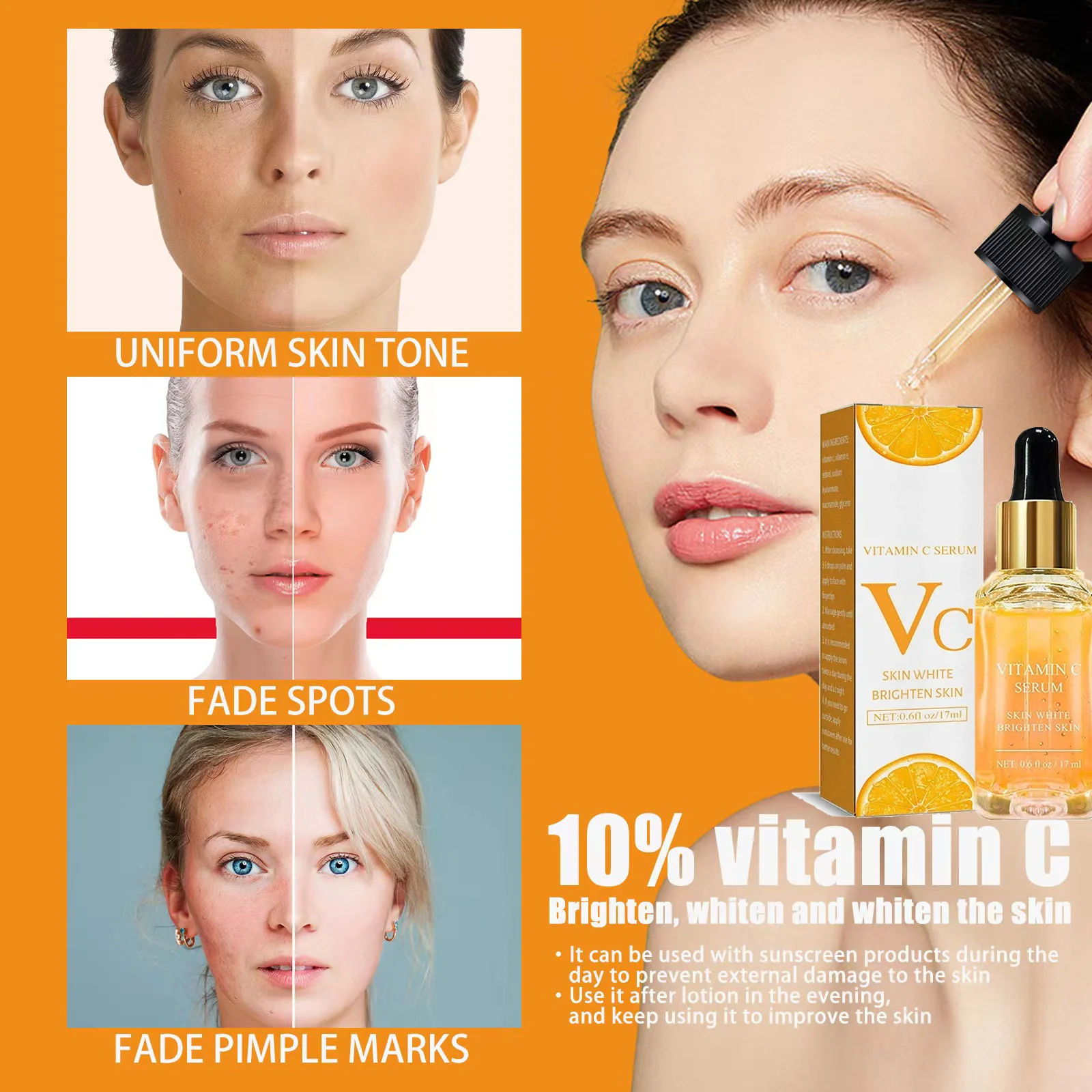 Vitamin C Remove Dark Spots face Serum Whiten Fade Freckles  Anti-wrinkle Brighten Moisturize Collagen Korean Face Care Makeup