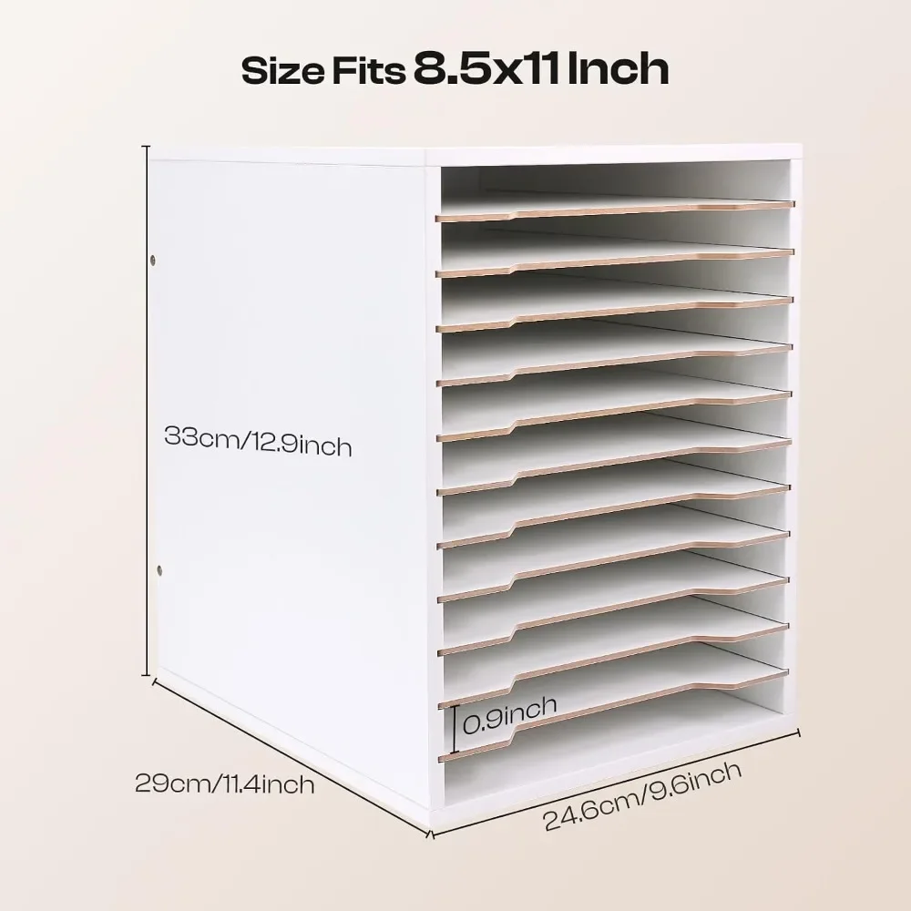 Adjustable 12-Slot Paper Organizer for 8.5x11 Sheets, Sturdy Wooden Shelf for Office Desk, Scrapbooking & Craft Storage - view 3
