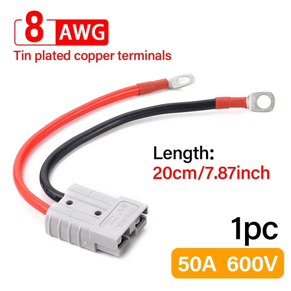 

50A 8AWG Double Pole Connectors 50A 600V with Silicone Cable for Electric Car Battery Charging Plug High Current Connector Kit