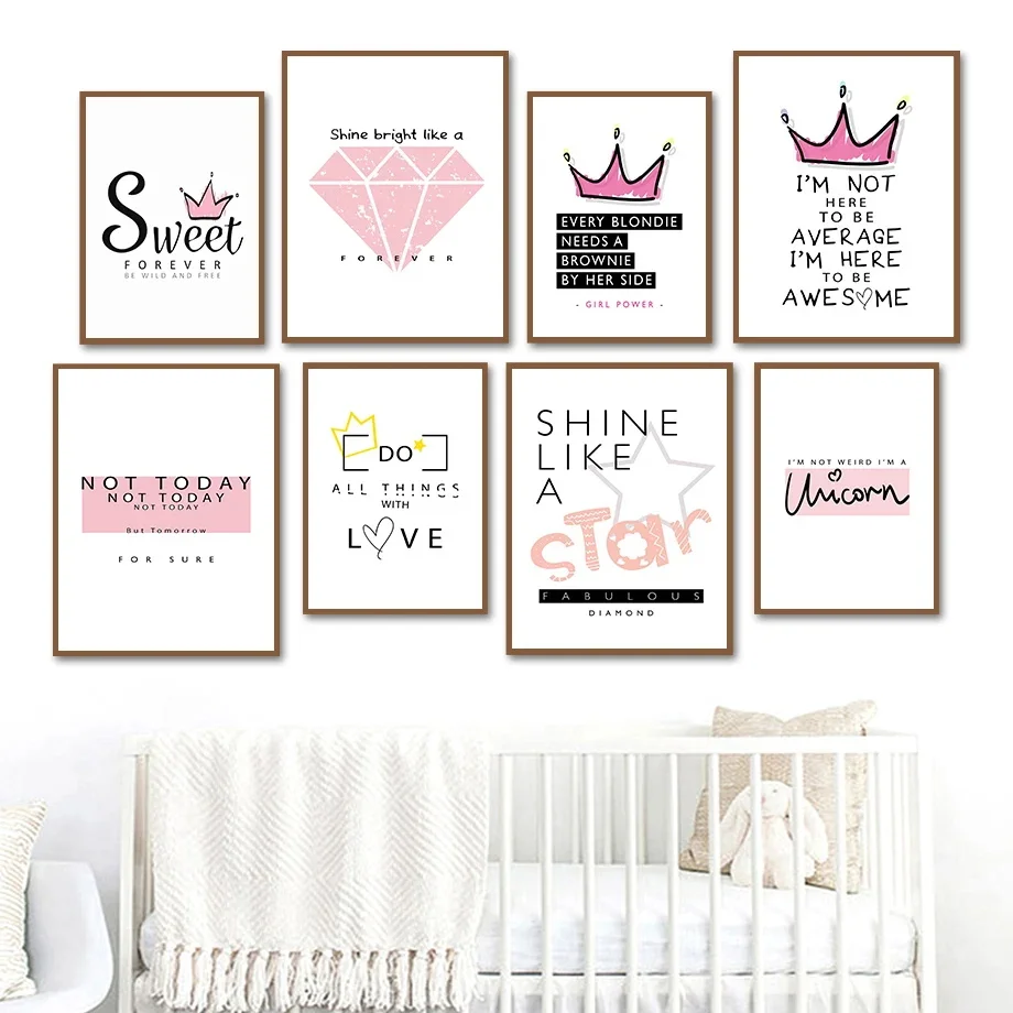 

Cartoon Crown Diamond Motivational Quote Wall Art Canvas Painting Nordic Posters And Prints Wall Pictures Baby Kids Room Decor