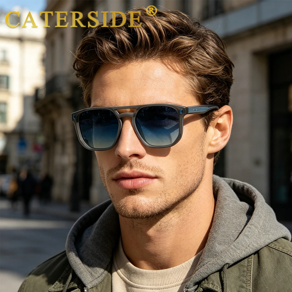 CATERSIDE Modische Piloten-Sonnenbrille für Herren, flaches Oberteil, Doppelbrücken-Design, Farbverlauf-Sonnenbrille, Damen-Sonnenbrille als Urlaubsgeschenk – Detail 1