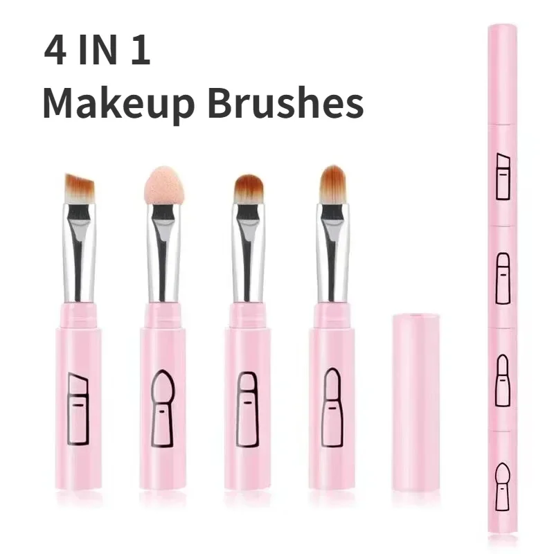 4IN1 Multifunctional Makeup Brushes Set Makeup Gadget Detachable Lip Eyeshadow Brush Sponge Eyeshadow Brush for Home Travel مكيا