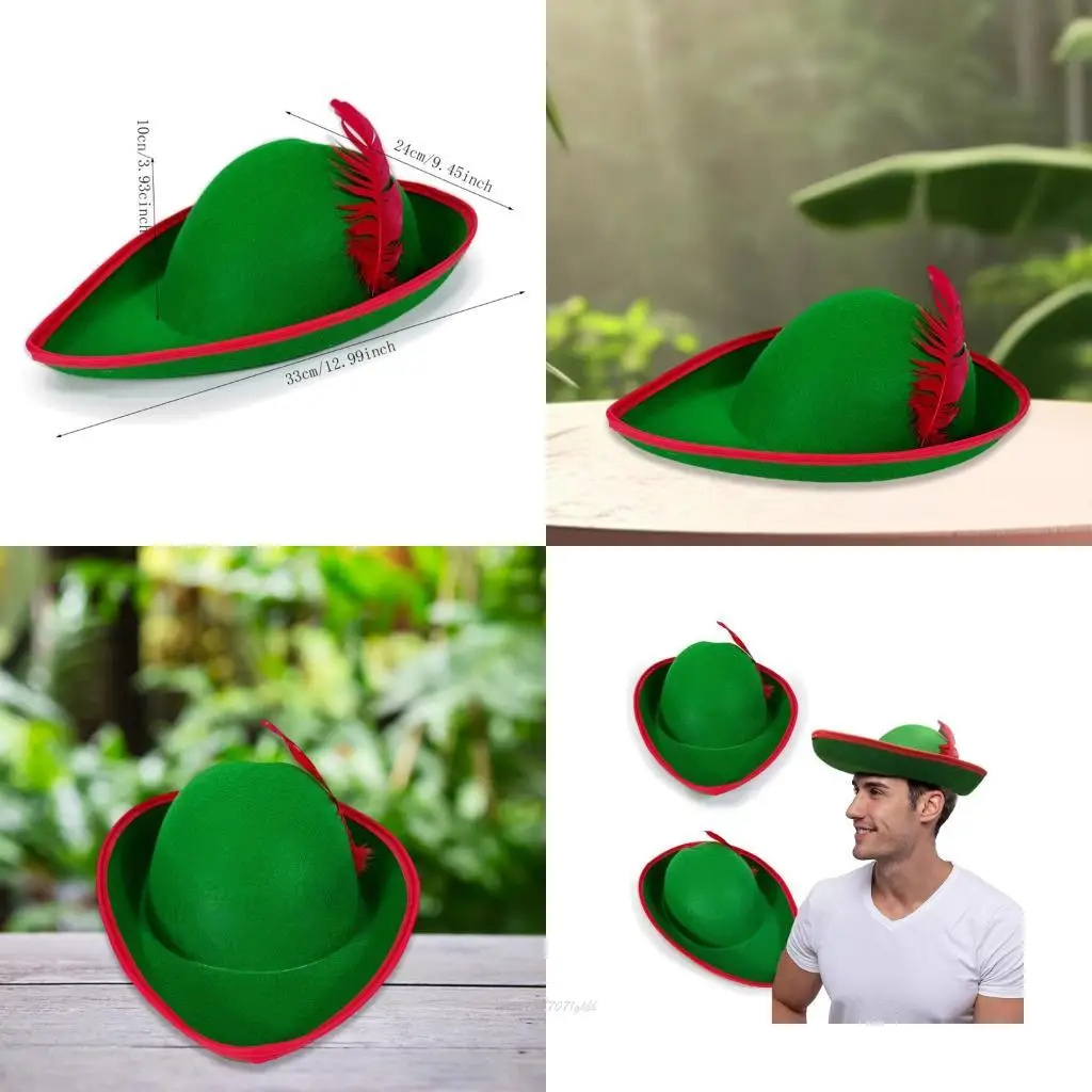 

X5XA Luxurious Textured Green Caps Feathered Accent Hat For Themed Parties And Daily Use