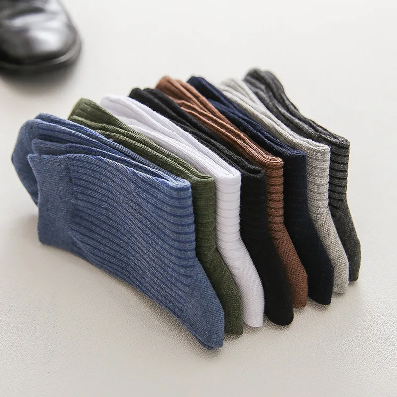 Casual Einfarbig Herren Socken Herbst Winter Baumwolle Stricken Elastische Lange Socken Männer Business Männlich Schwarz Weiß Grau Blau Socken Sox