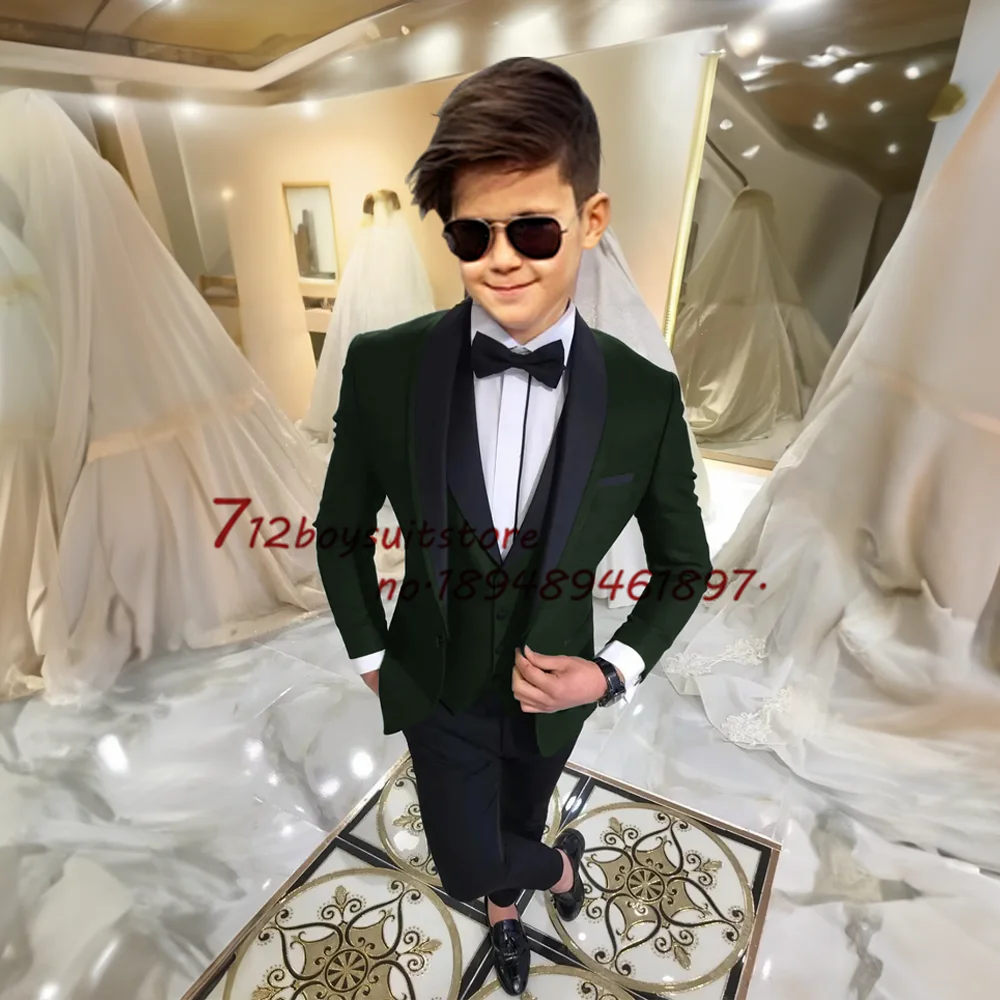 Formal Boys Wedding Tuxedo Suit 4-piece Jacket Pants Vest Tie Fashion Kids Blazer Slim Fit Outfit for 2-16 Years Old Child