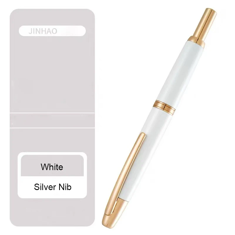 Jinhao 10 Capless Fountain Pen with Box,Wavy Silver Chromium Retractable Fine Nib Ink Pen with Converter Writing Set