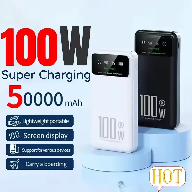 50000mAh High Capacity 100W Fast Charging Power Bank Portable Charger Battery Pack Powerbank for iPhone Huawei Samsung