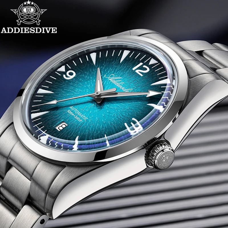 

ADDIESDIVE New Men's Watch Automatic WristWatch Domed Glass 316L Stainless Steel 100m Waterproof Super Luminous Mechanical Watch
