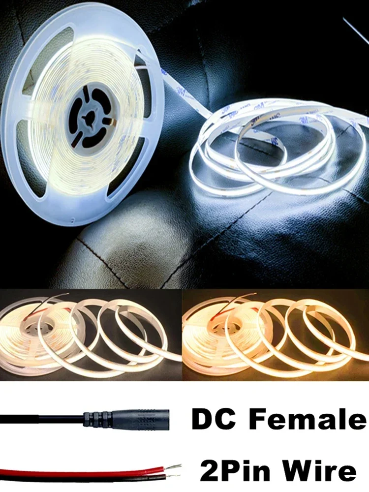 5M 10M par rouleau COB LED bande DC12V 24V 8mm LED lumières pour chambre TV décor haute densité doux Flexible néon bande lampe