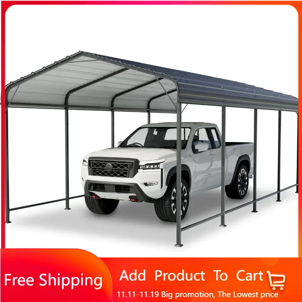 Heavy Duty Metal Carport Canopy with Galvanized Steel Roof, Outdoor Garage Car Shelter Shade for Car, Truck and Boats