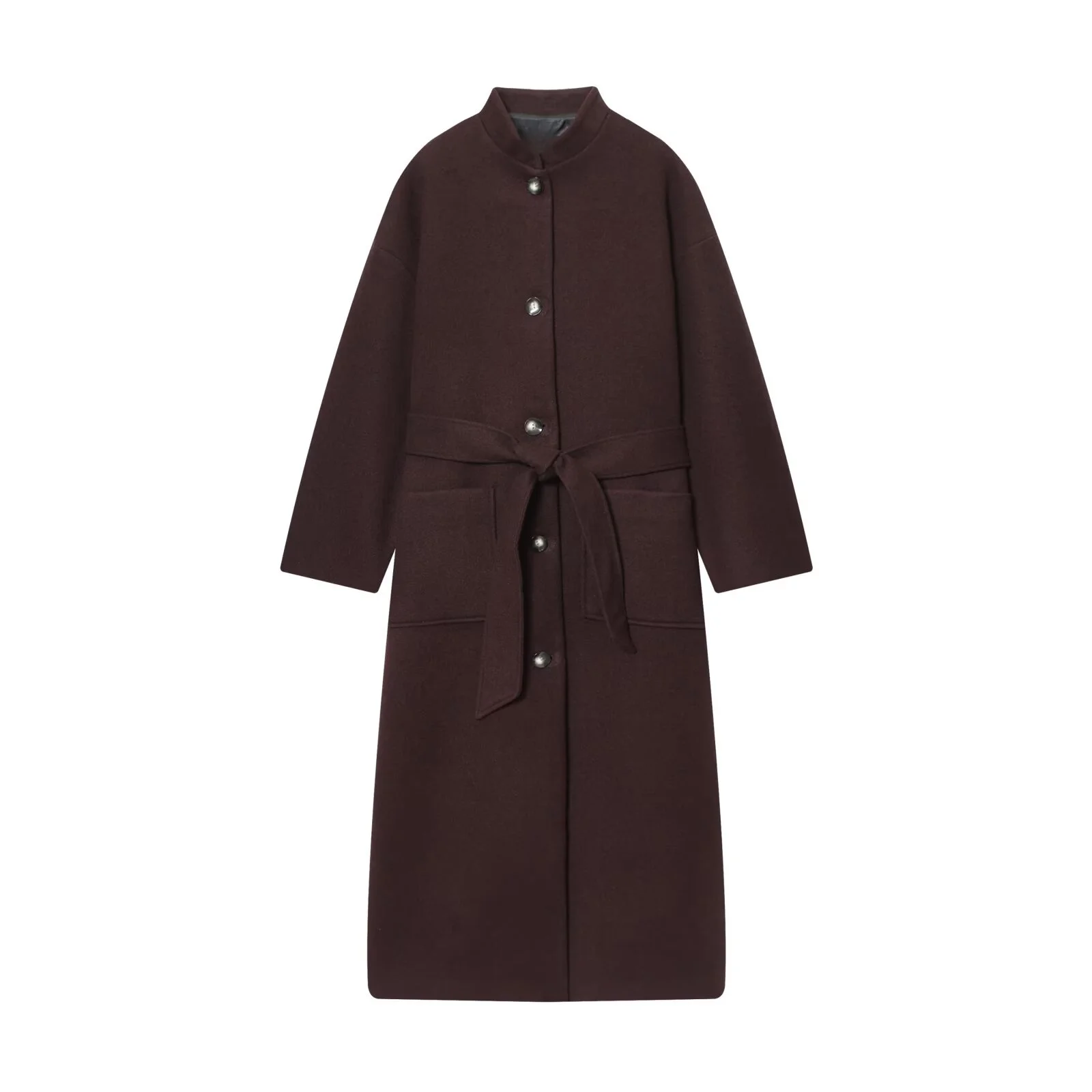 

Новинка осени 202, женское повседневное модное простое элегантное пальто с воротником-стойкой и прямым вырезом на пуговицах, облегающее длинное пальто с поясом