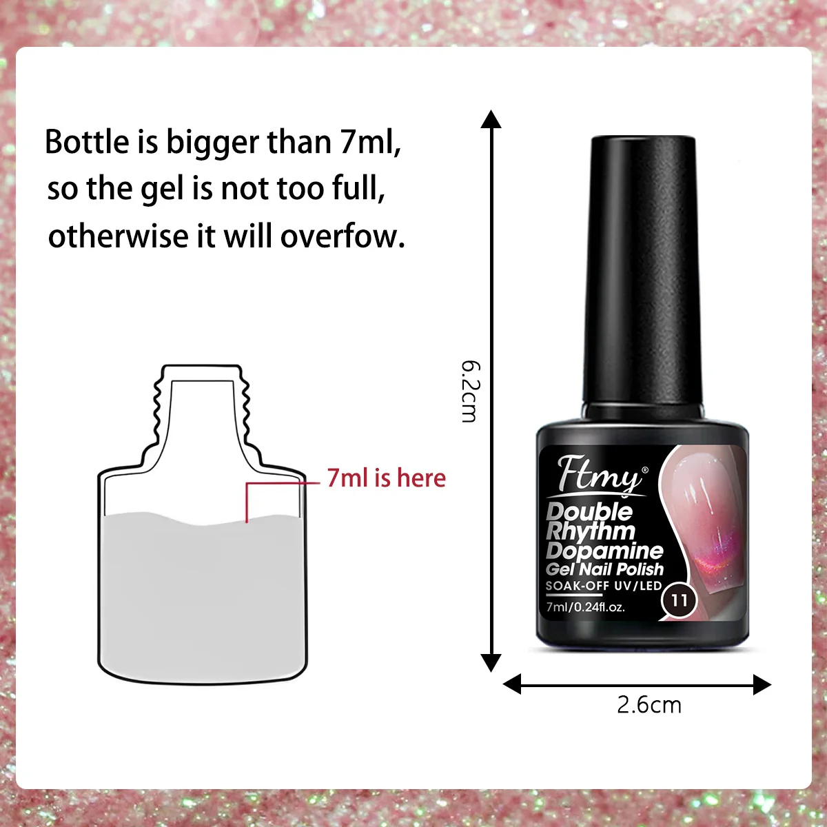 غراء أظافر عين القطة مزدوج الضوء من دوبامين 7 مل - طبقتين من تأثير لامع شفاف وشفاف مع أظافر سوداء - بيرفيف #3