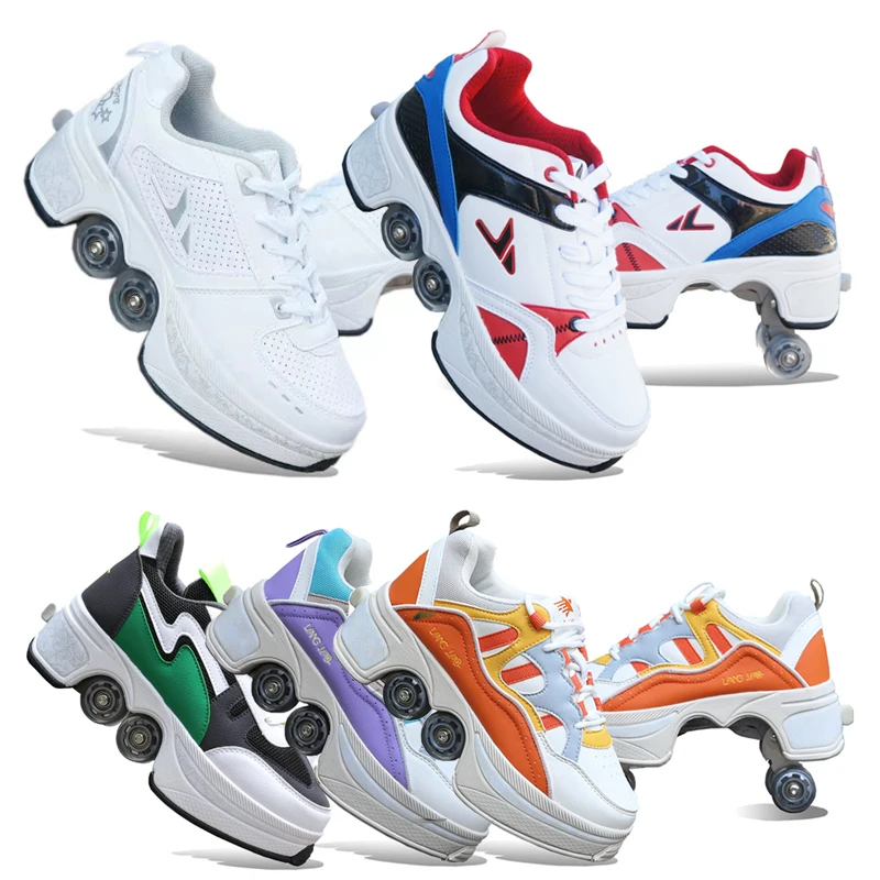 

Deform Roller Skates For Women Men Adult Kids Boys Girls Outdoor Skating Double Row 4 Wheels Skate Shoes Deformation Sneakers