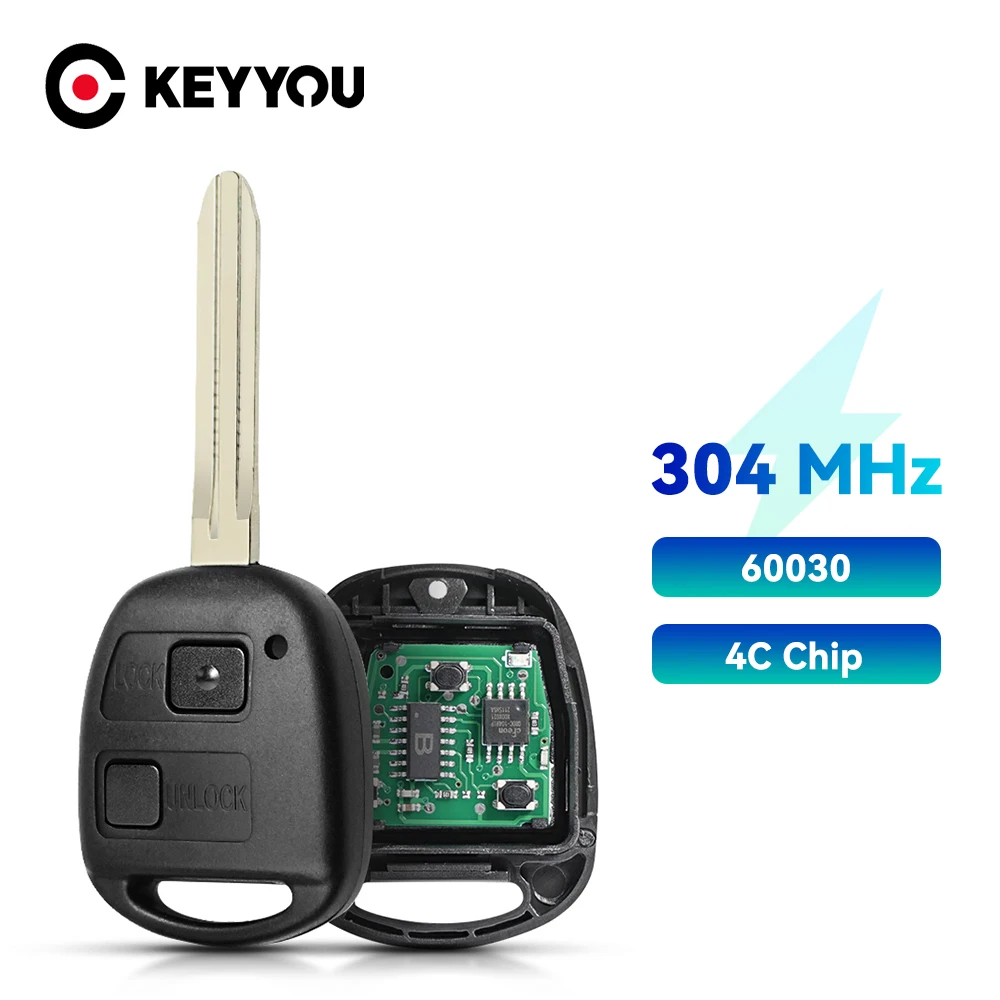 

KEYYOU 304MHz Remote Control Car Key For Toyota Prado 120 2002 2003 2004 Fob Replacement Auto Key Fob 4C Chip P/N 60030