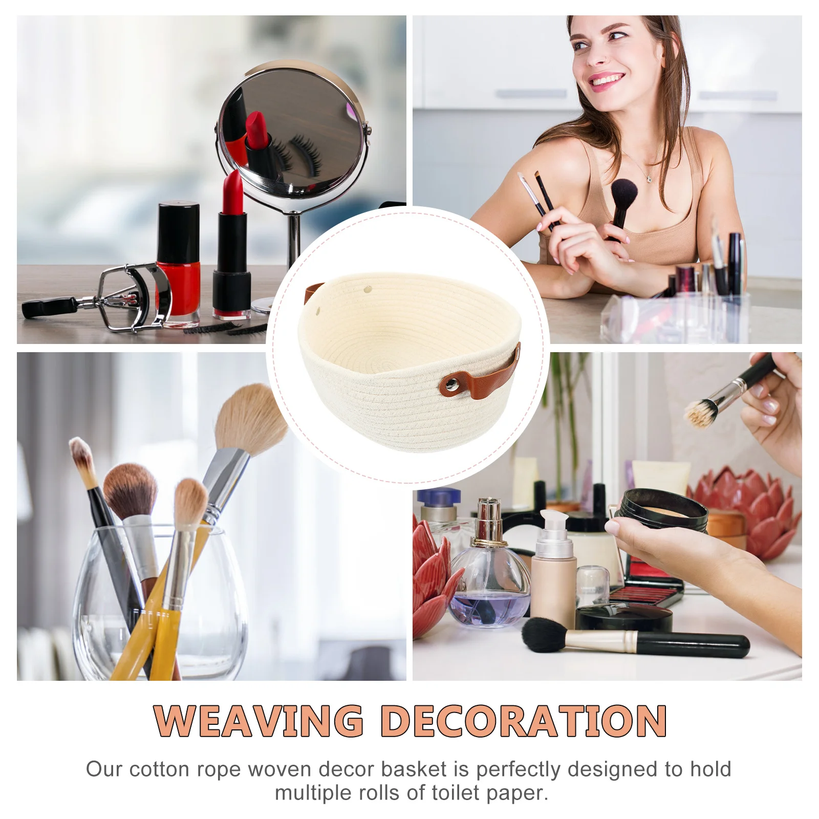 

Cotton Rope Woven Basket For Storage Bathroom Organizer Desktop Sundries Holder Home Decorative Round Basket