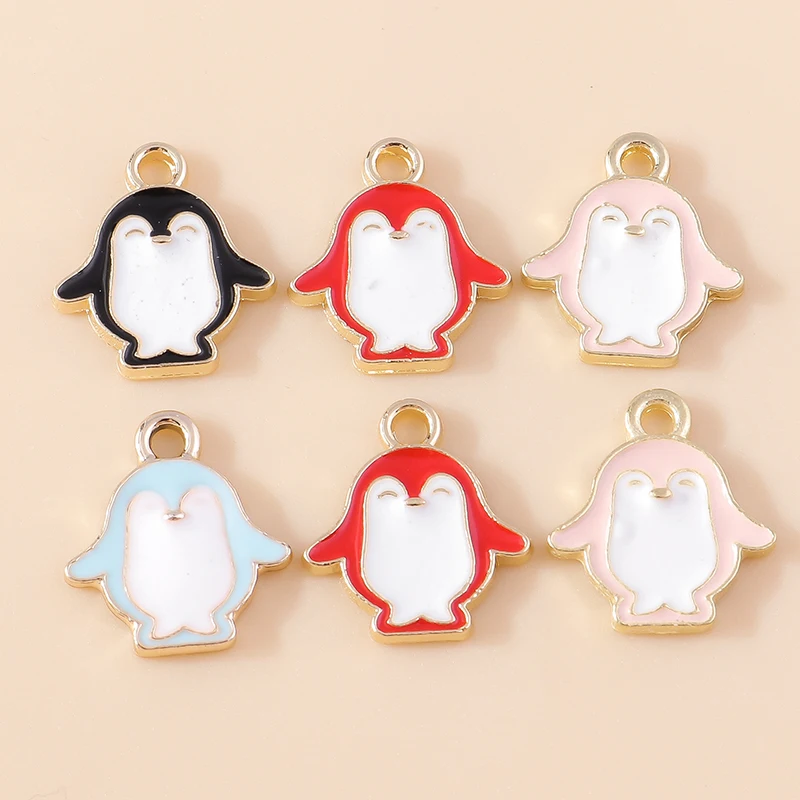 10 Stück 14 x 15 mm Emaille-Pinguin-Charm für Schmuckherstellung, niedliche Tier-Ohrringe, Armbänder, Halsketten, Anhänger, Zubehör, DIY-Handwerk