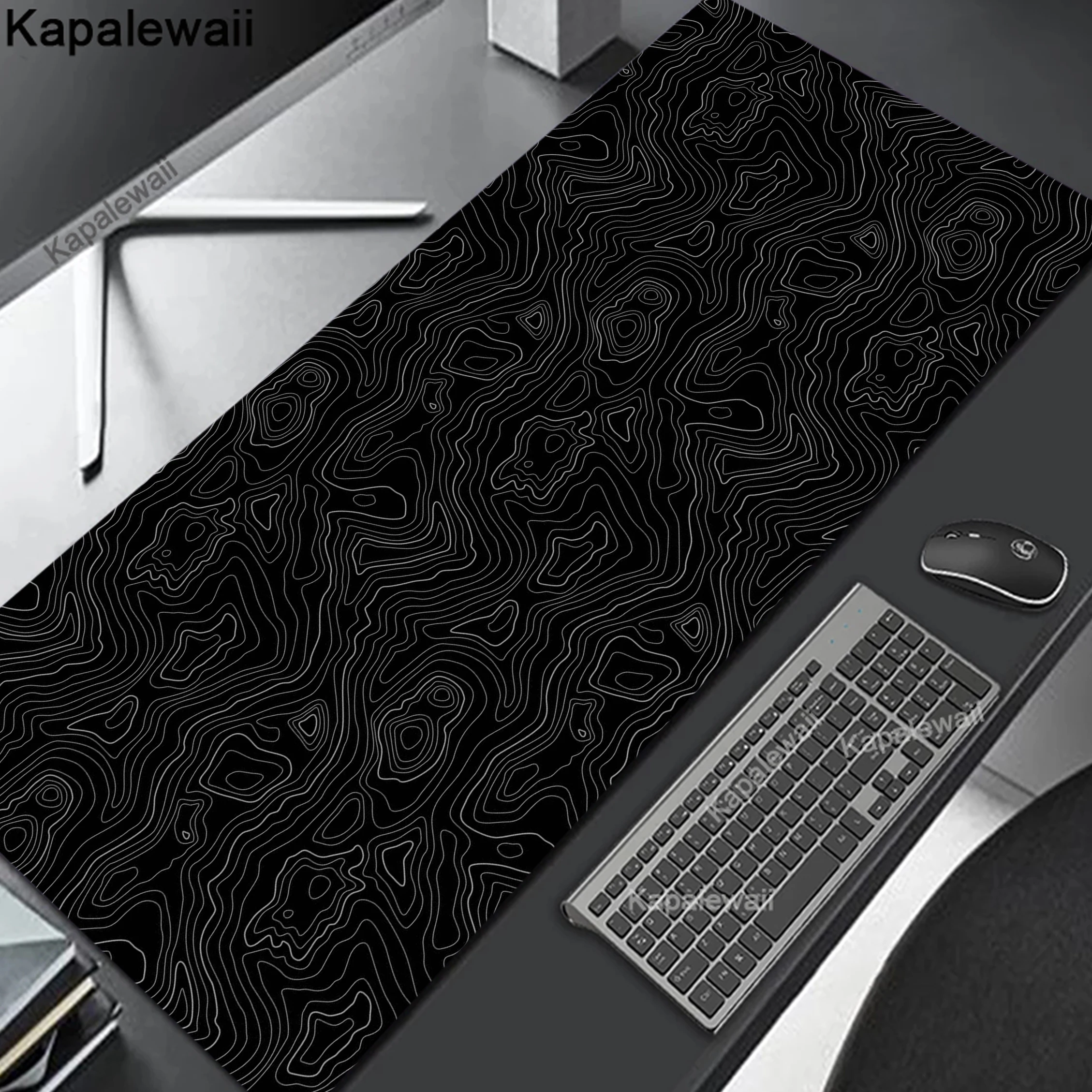 

Black And White Mouse Pad Topographic Contour Large Gaming Mousepad Xxl Accessories Overlock Mouse Mat Computer Rubber Desk Mat