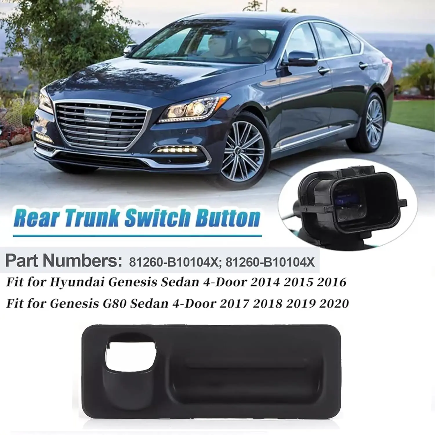 81260-B10104X غطاء صندوق السيارة قفل مقبض التبديل لشركة هيونداي جينيسيس 2014-2016 G80 سيدان 2015-2020 زر مقبض تحرير الجذع الخلفي #2