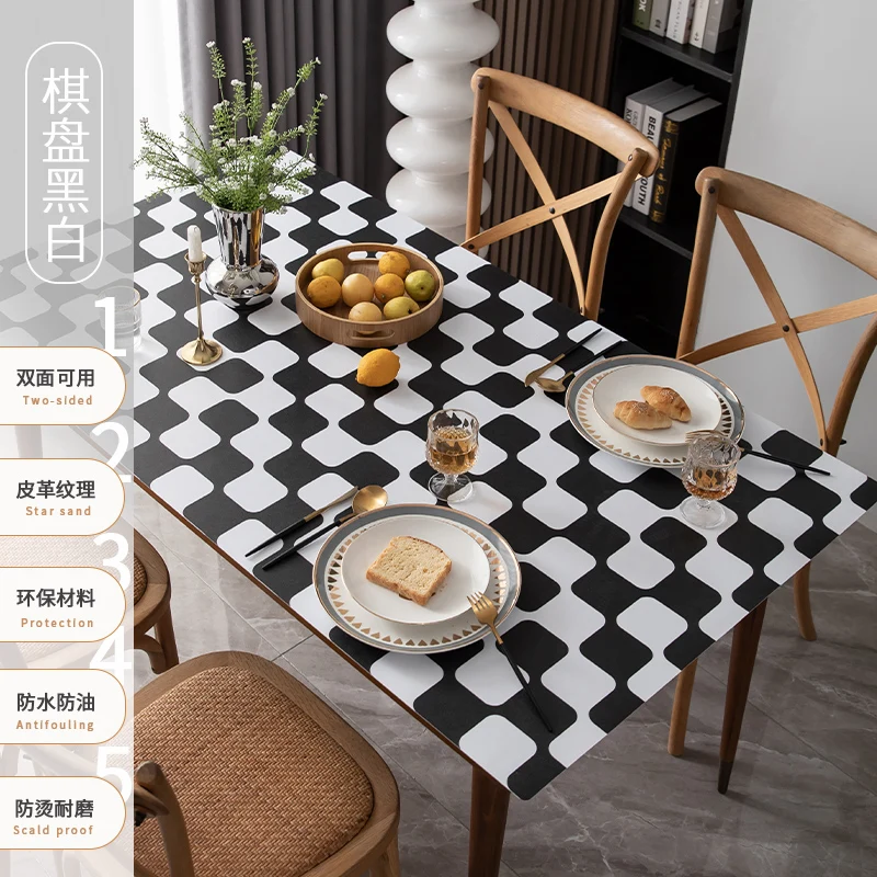 

Big Size New Arrive Chessboard PVC Tablecloth Waterproof Ins Light Luxury Marble Rectangular Tea Table Mat Coffee Soft Glass Mat