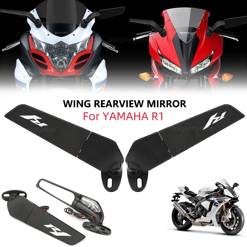 

Motorcycle Wing Mirrors R1 LOGO For YAMAHA YZFR1 YZF R1 Adjustable Rotating Rearview Side Mirror WITH LOGO