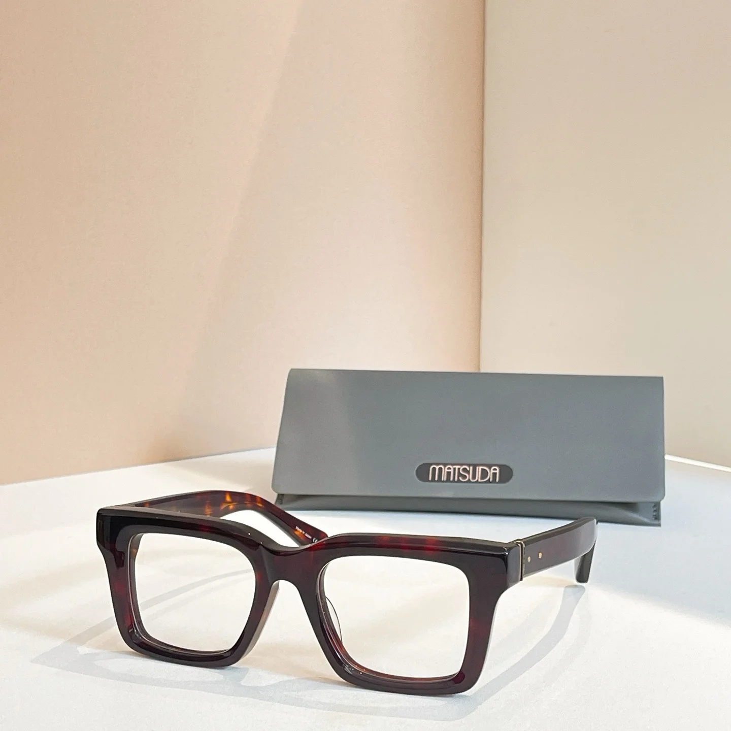 Matsuda Style Handmade Acetate Eyeglasses, Premium Black Square Frame with Silver Hardware Detail, Men Optical M1033