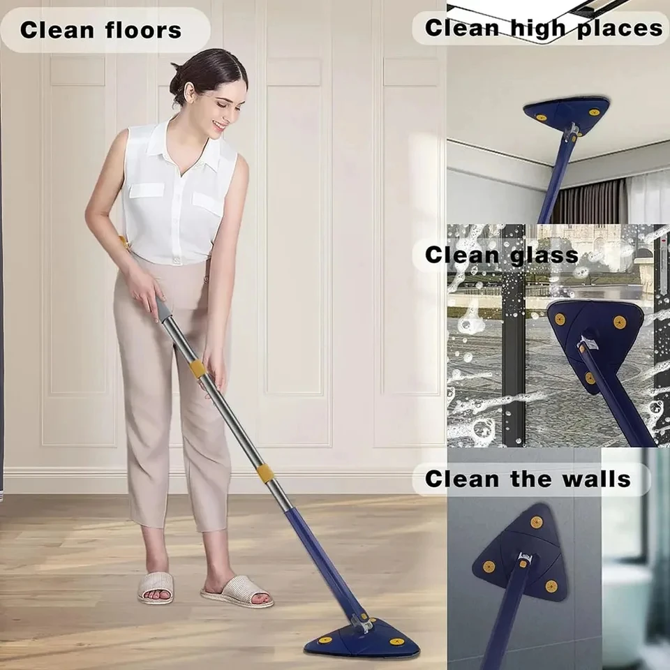 New Triangle 360 Cleaning Mop Telescopic Household Ceiling Cleaning Brush Tool Self-draining To Clean Tiles and Walls