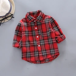 Children Shirts Girls Boys Fashion Shirts Kids Cotton Plaid Tops Spring and Autumn Long-Sleeved Lapel Neck Casual Blouses