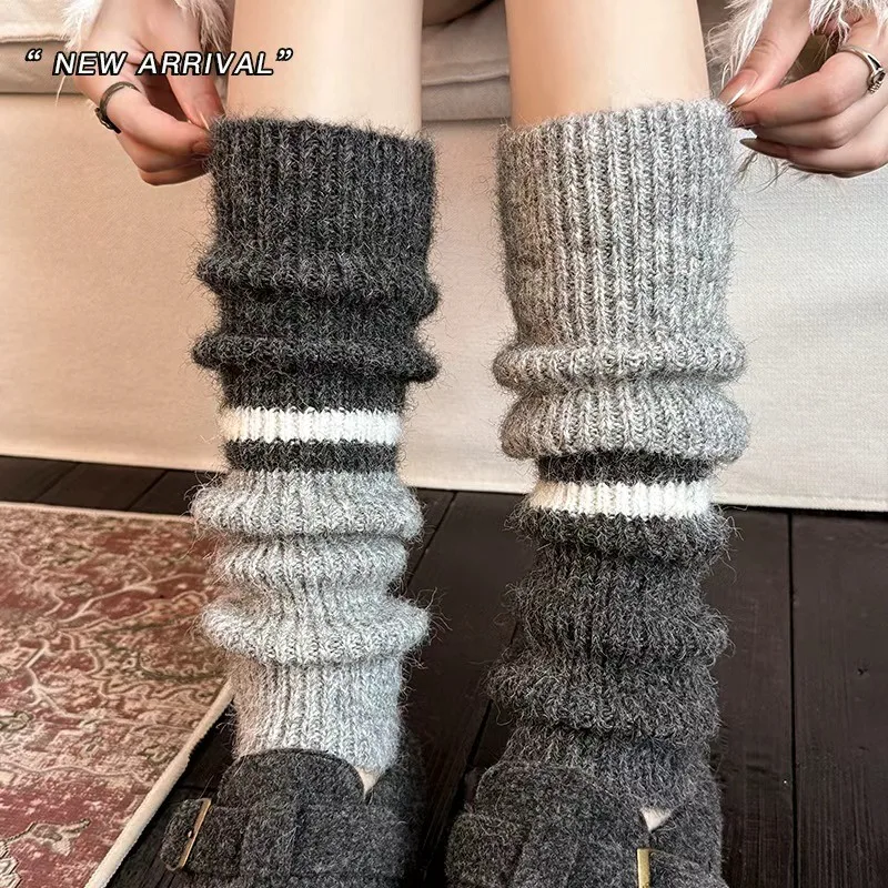 Women's Multi-color Wool Sock Sets With Contrasting Knit Long Leg Covers And Thick, Warm Y2K Crochet Heap Socks Boot Cuffs
