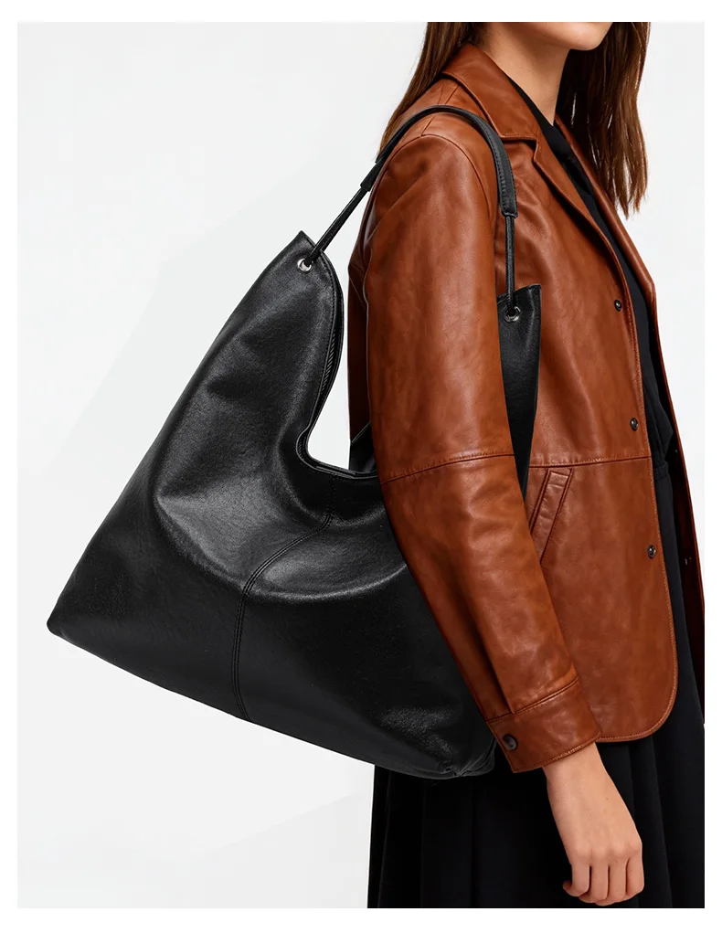 Aidanni 2026 Neue Echtleder-Tragetasche für Damen, Geräumige Unterarmtasche, Schwarze Schulter- und Handtasche, Muttertasche – Detail 3