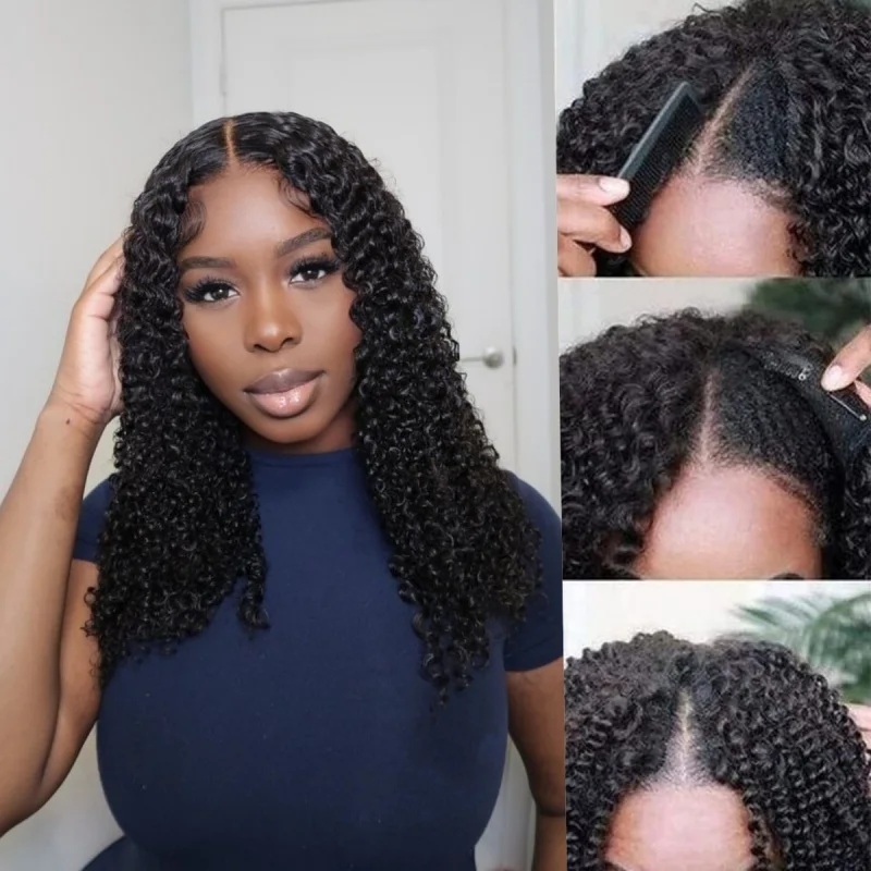 الخامس جزء الباروكات شعر الإنسان مجعد 220 الكثافة مشبك شعر الإنسان في جزء V شعر مستعار ترقية الطبيعية الخامس جزء خصلات الشعر المستعار الإنسان للنساء