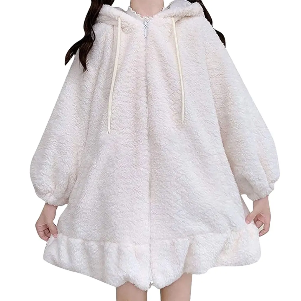 

Модная женская толстовка с капюшоном и кроличьими ушками в стиле Харадзюку, легко чистится, милый белый размер XL