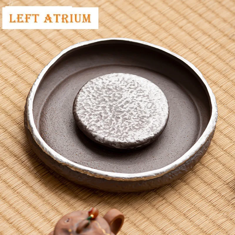 

Handmade Rough Pottery Pot Bearing Holder Retro Old Rock Clay Dry Brew Table Tea Tray Zisha Pot Holder for Teaware Decoration