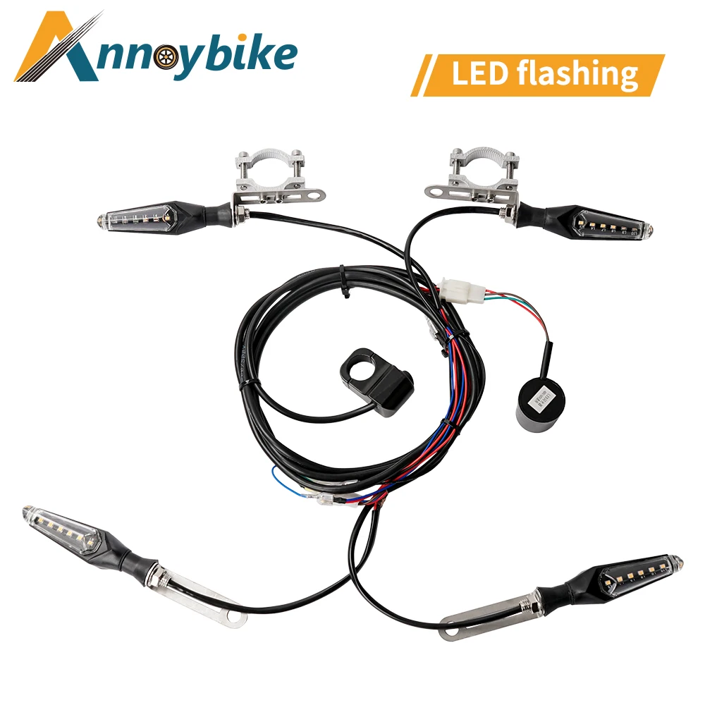 4PCS LED Motorcycle Electric Bicycle Light Set 48V 60V Flashing Dynamic LED Turn Signals dicator Horn Scooter Lamp Accessories