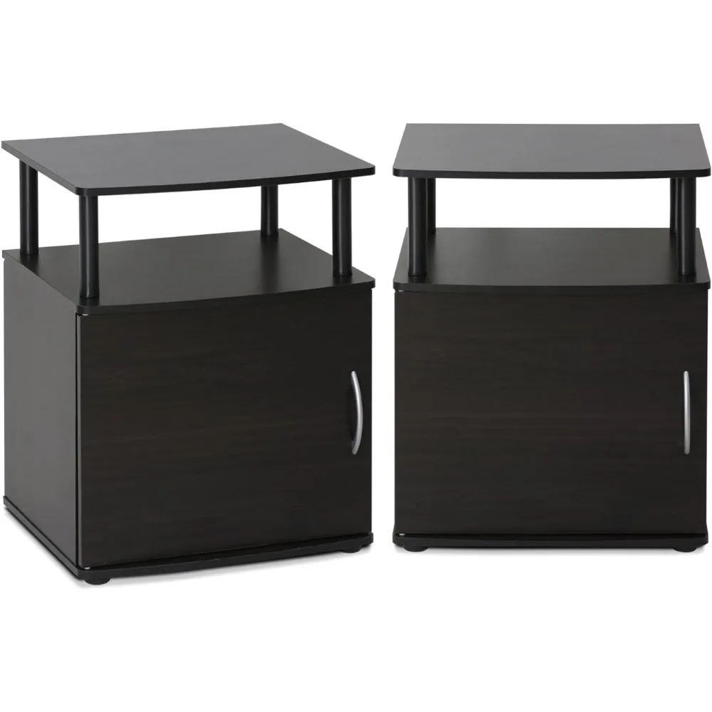 End Side Sofa Table/Nightstand with Door, 2-Pack, PVC Tubes, Black Wood