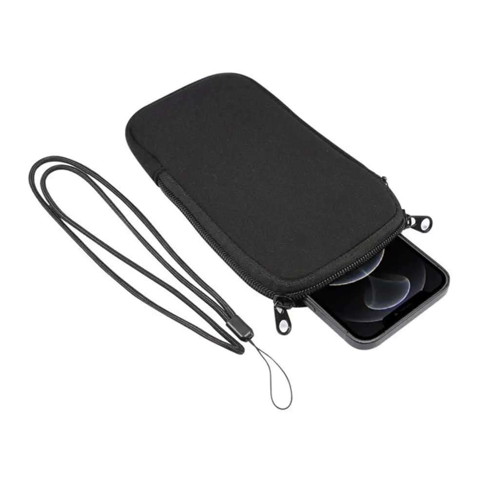 Mobile Phone Bag Universal Zipper Closure Halter Neck Card Pocket Portable Phone Pouch Neck Strap Wallet for Outdoors